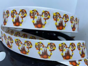 1 Yard 7/8"  Mickey Inspired Fall  Print Grosgrain Ribbon