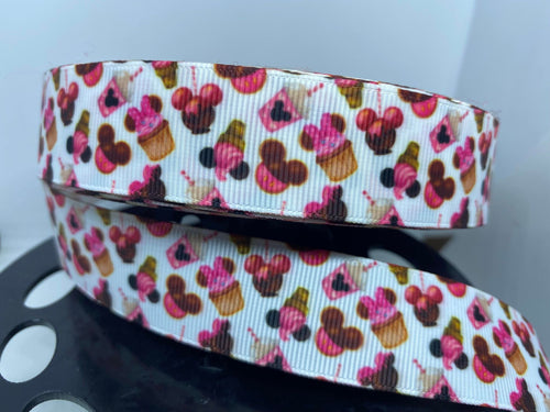 1 yard 1 inch Disney Food Pink Sweet Treats Park Snacks Grosgrain Ribbon