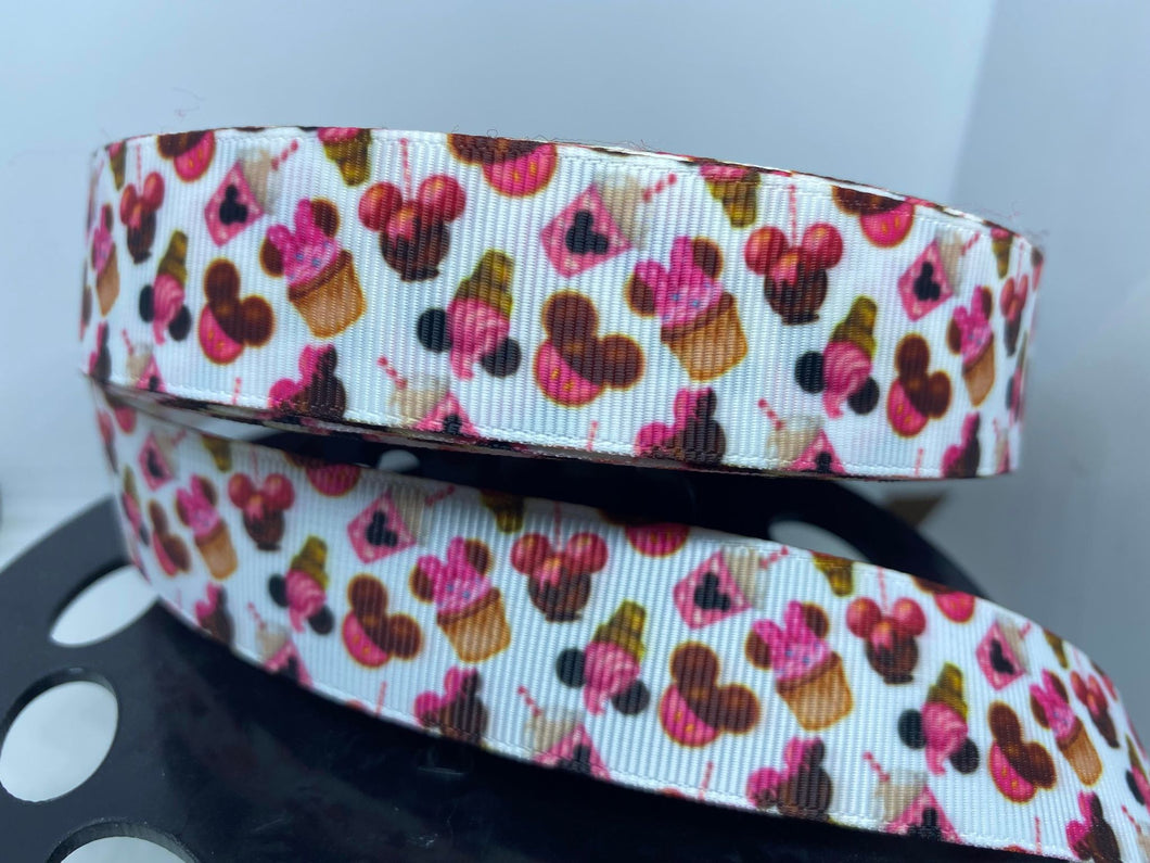 1 yard 1 inch Disney Food Pink Sweet Treats Park Snacks Grosgrain Ribbon