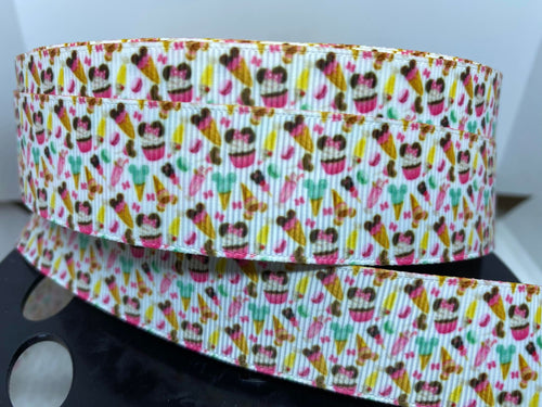 1 yard 1 inch Disney Parks Pink Treats Park Snacks Grosgrain Ribbon