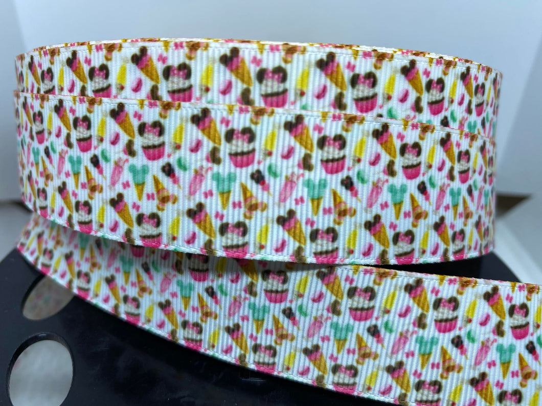 1 yard 1 inch Disney Parks Pink Treats Park Snacks Grosgrain Ribbon