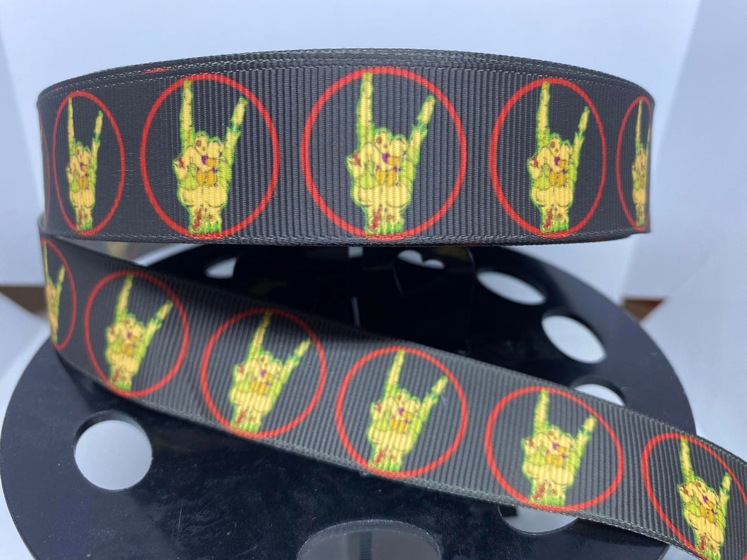 1 yard 1 inch Zombie rock and roll Print Grosgrain Ribbon