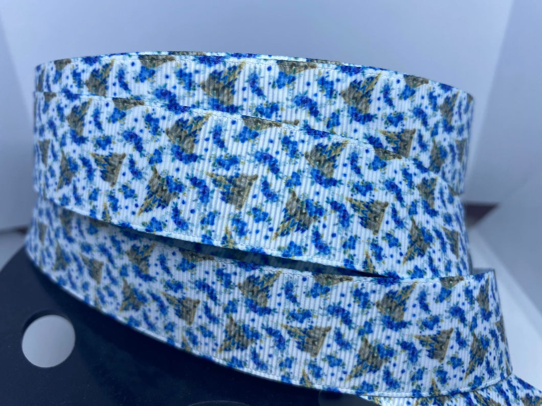 1 yard 1 inch Castle on Blue Chintz Grosgrain Ribbon