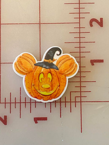 New Halloween Mickey Pumpkin with a witch hat Flat back Printed Resin
