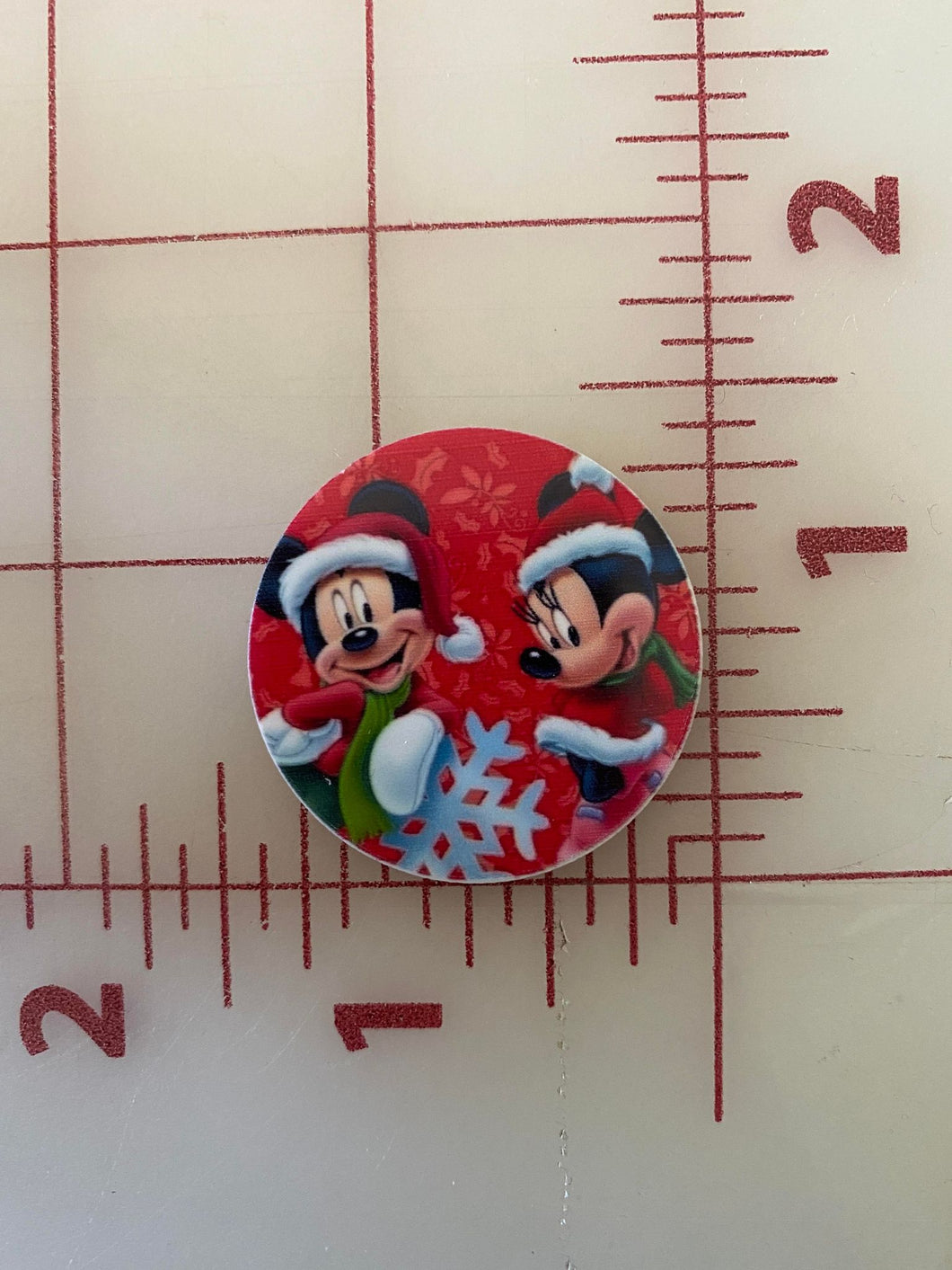 Christmas Mickey & Minnie Red Background Flat back Printed Resin