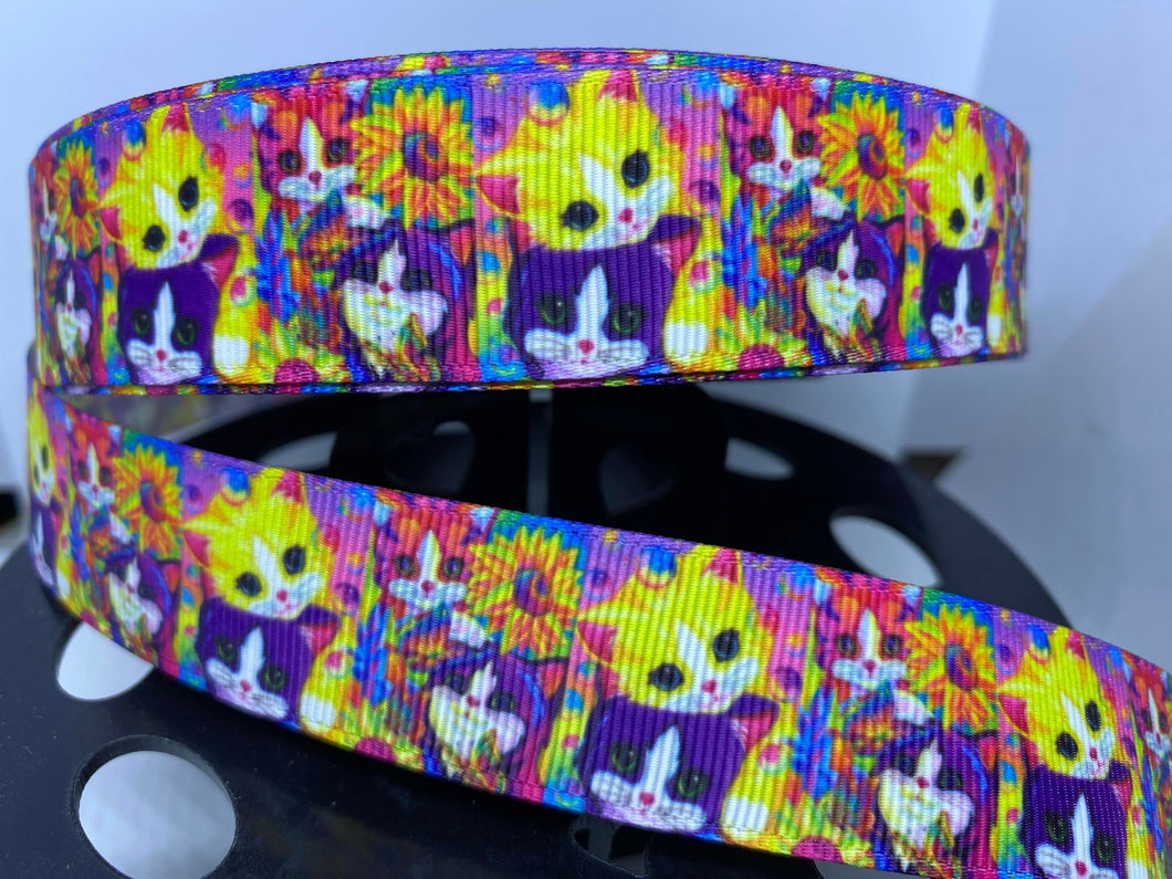 1 yard 1 inch Lisa Frank Kittens print Grosgrain Ribbon