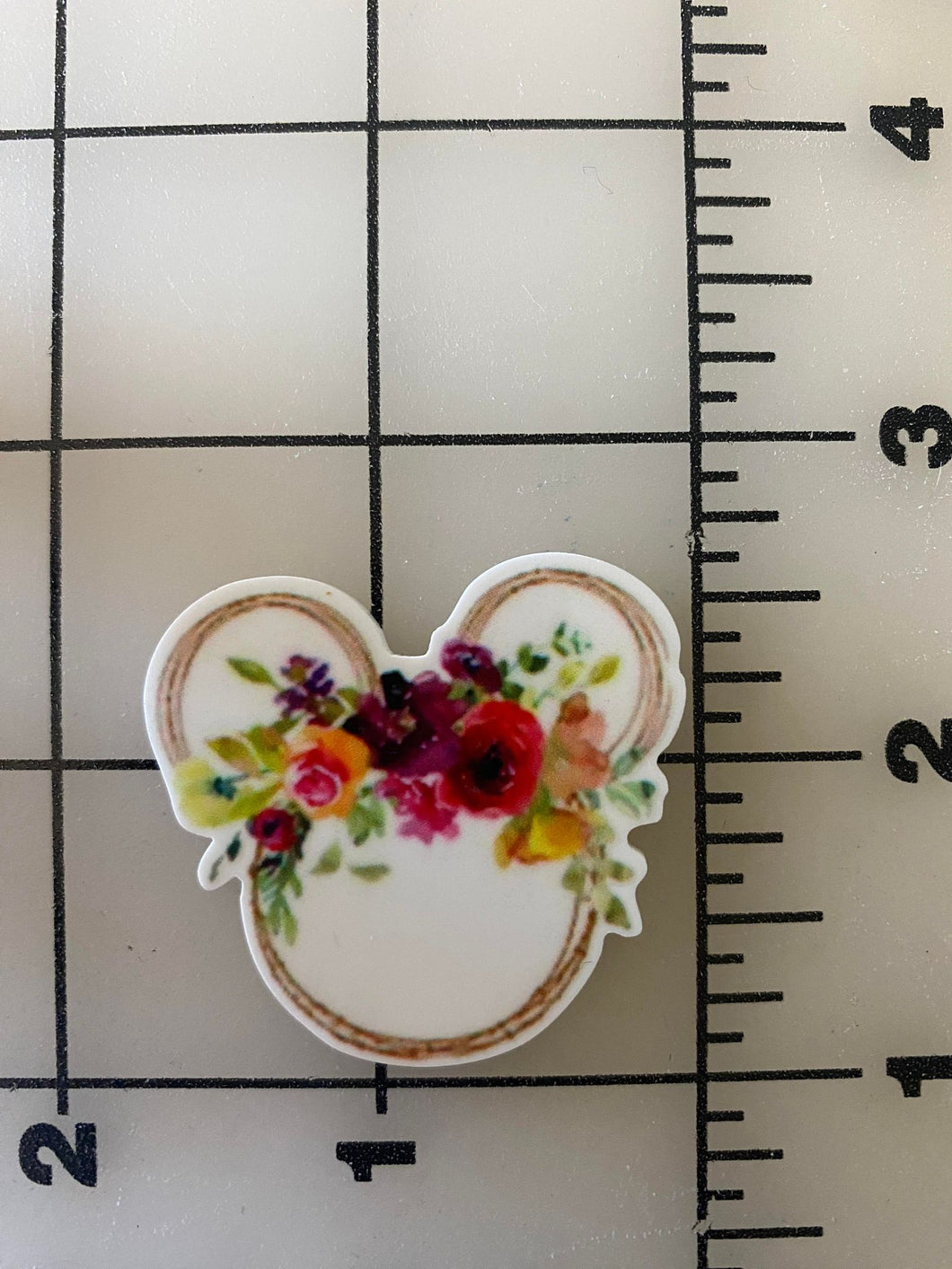 Wood and Floral Mickey or Minnie Shape Flat back Printed Resin