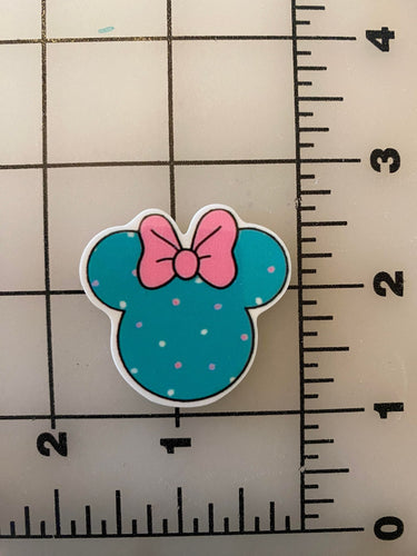 Minnie Head in Teal with polka dots Flat back Printed Resin