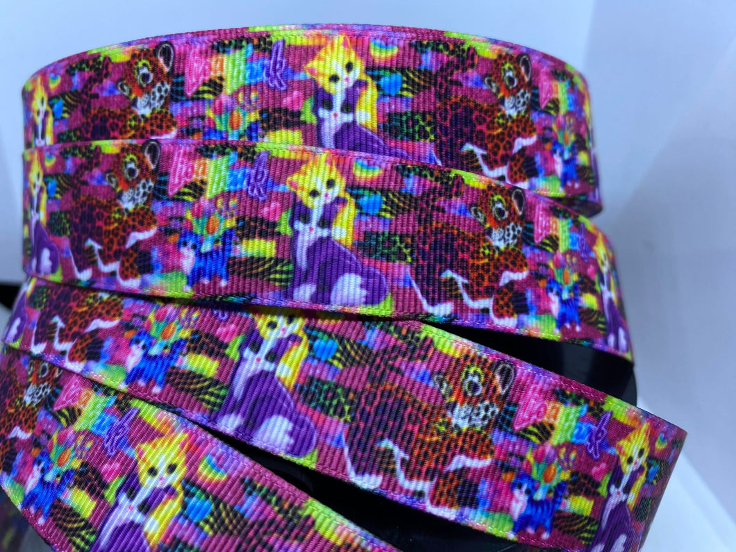 1 yard 1 inch Lisa Frank Kittens and Leopard Grosgrain Ribbon