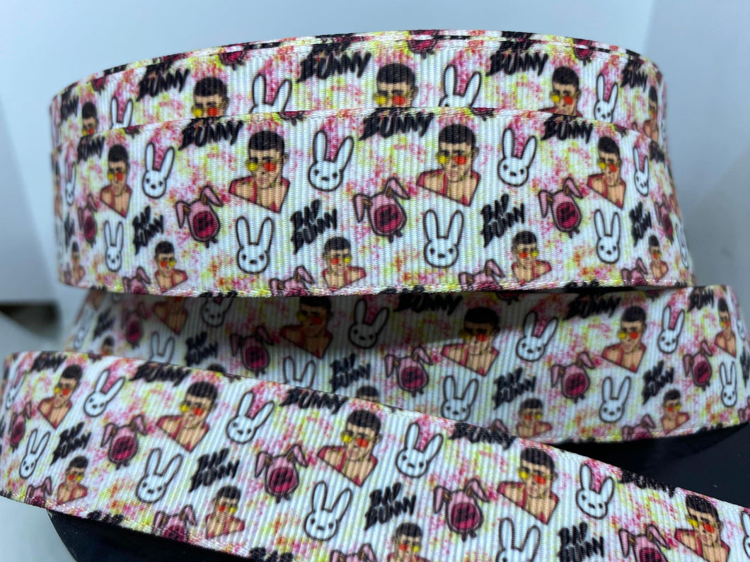1 yard 1 inch Singer and Musician Bad Bunny Print Grosgrain Ribbon