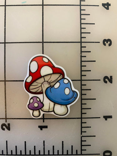 Cute Red, Purple and Blue Mushroom Flat back Printed Resin