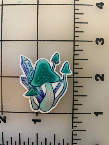 Green Mushroom with Crystals Flat back Printed Resin