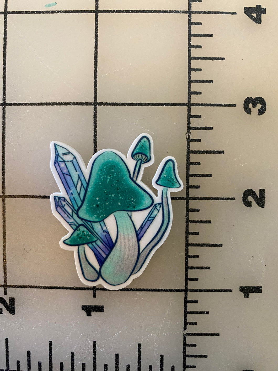 Green Mushroom with Crystals Flat back Printed Resin