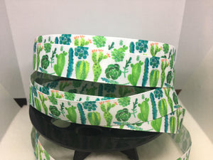 1 yard 7/8" Pretty Watercolor Cactus Grosgrain Ribbon