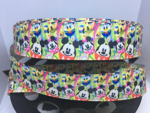 1 yard 1 inch Mickey Disney Easter Print Grosgrain Ribbon - Bow Making Ribbon Donald Goofy Minnie