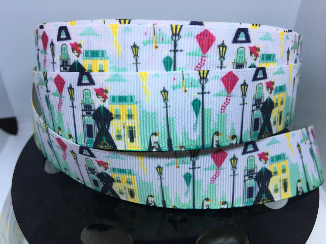 1 yard 1 inch Mary Poppins Dooney Purse Print Grosgrain Ribbon