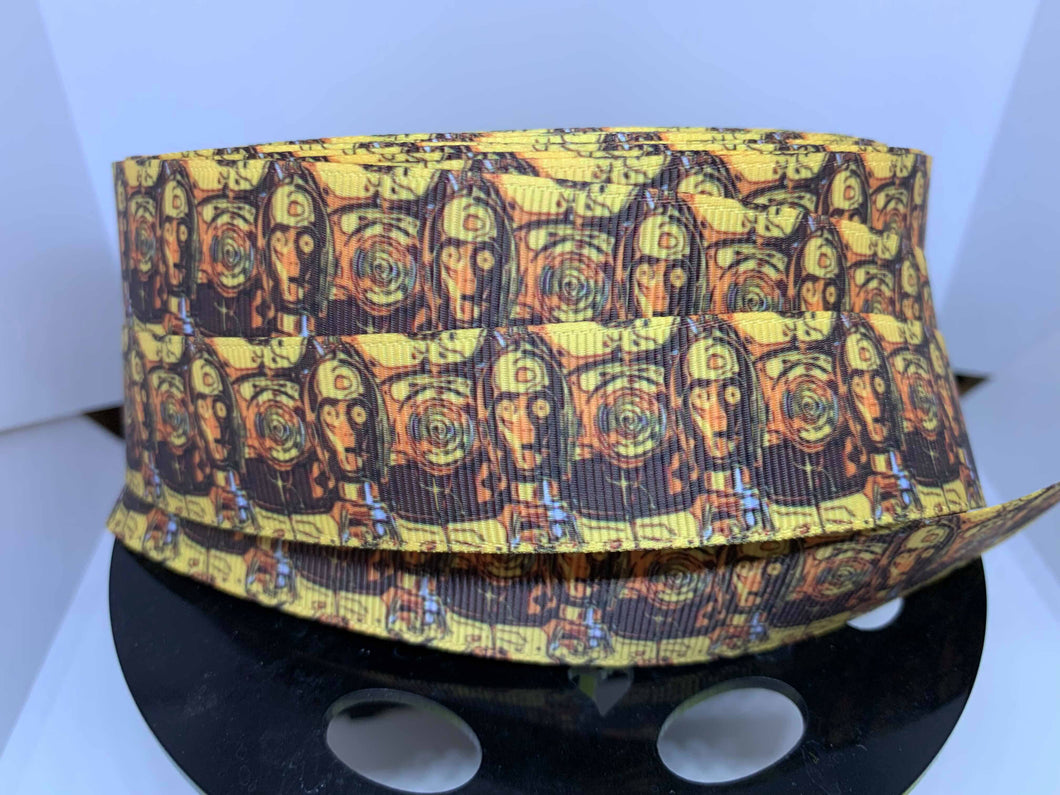 1 yard 1 inch C-3PO Droid Print Star Wars Inspired Grosgrain Ribbon