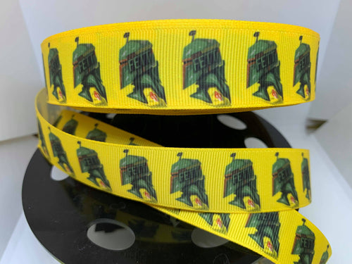 1 yard 1 inch Boba Fett Mando Print Star Wars Inspired Grosgrain Ribbon