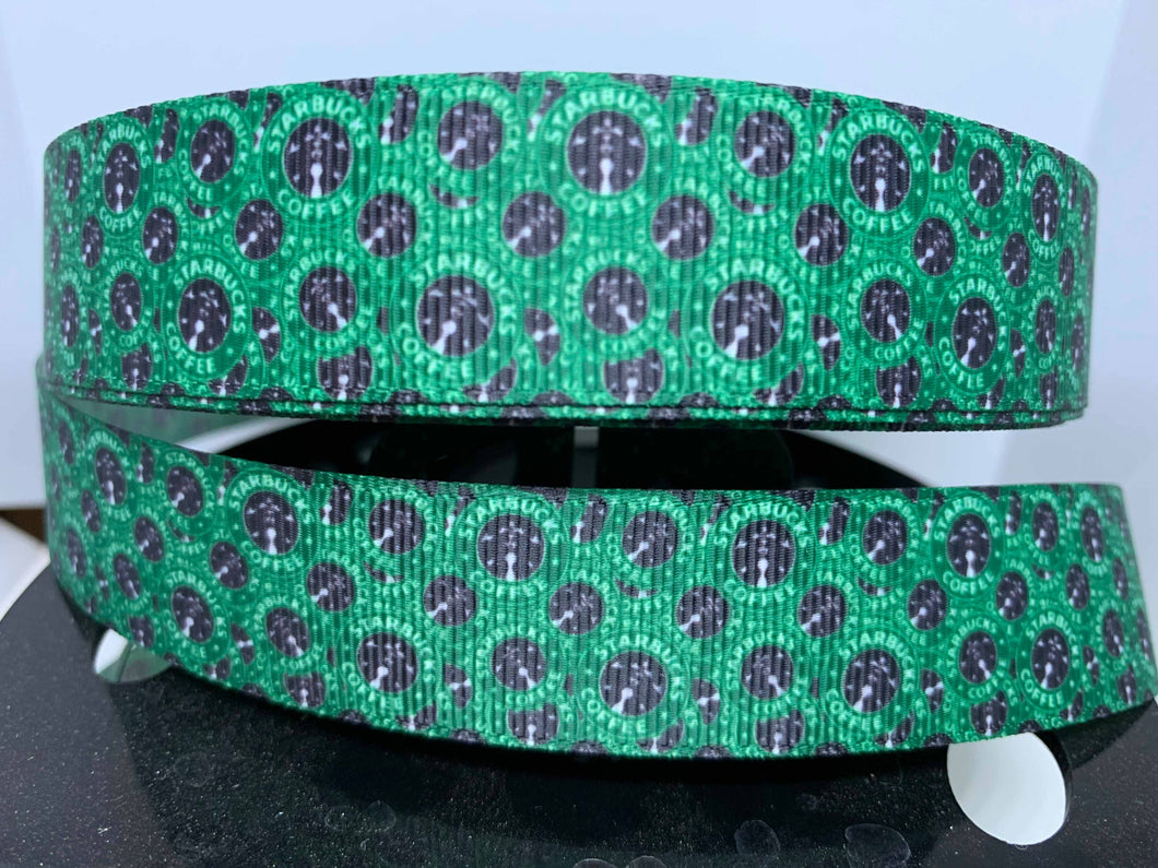 1 yard 1 inch Starbucks Logo Collage Coffee Grosgrain Ribbon - Bow Making Ribbon
