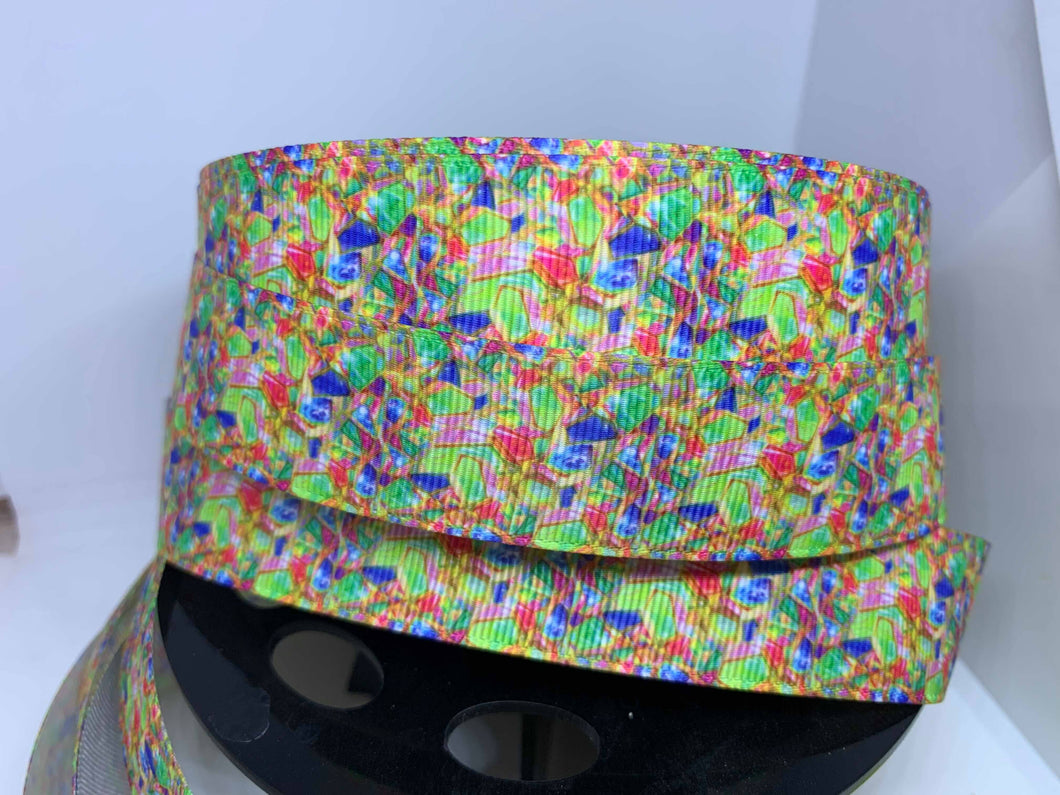 1 yard 1 inch Seven Dwarfs Mine Train Jewel Print Grosgrain Ribbon- Rainbow Jewels