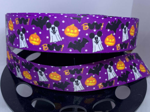 1 yard 1 inch Mickey Ghost Halloween Print Grosgrain Ribbon