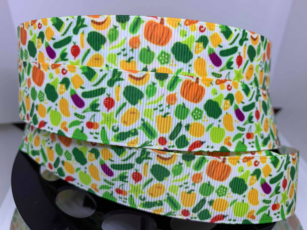 1 yard 1 inch Veggies Vegetable Collage Food Grosgrain Ribbon
