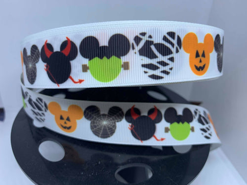 1 yard 1 inch Mickey Head Halloween Print Grosgrain Ribbon