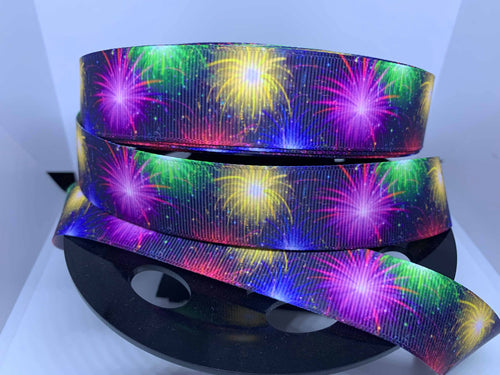 1 Yard 1 inch Fireworks Grosgrain Ribbon