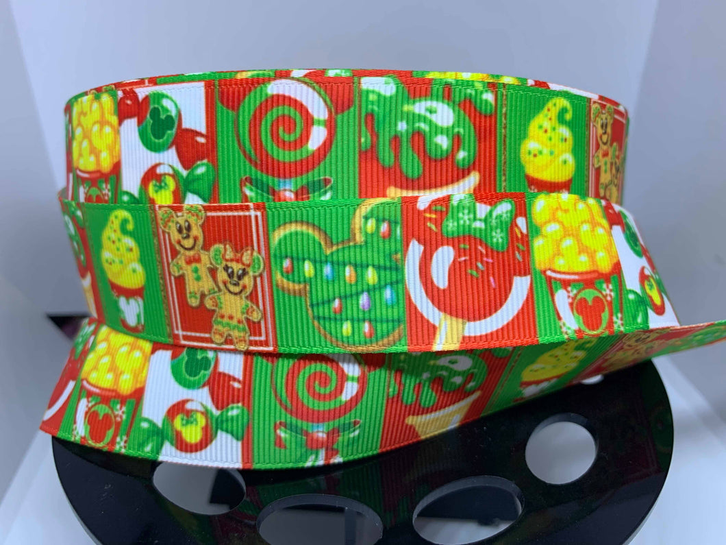 1 Yard 1 inch Disney Christmas Treats Grosgrain Ribbon Park food