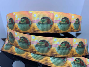 1 yard 7/8" Star Wars Mandalorian Grogu Print Inspired Grosgrain Ribbon