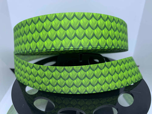 1 yard 1 inch Green Dragon Scale Grosgrain Ribbon
