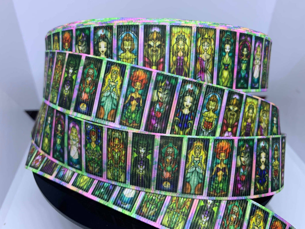 1 yard 1 inch Stained Glass Multi Character Grosgrain Ribbon