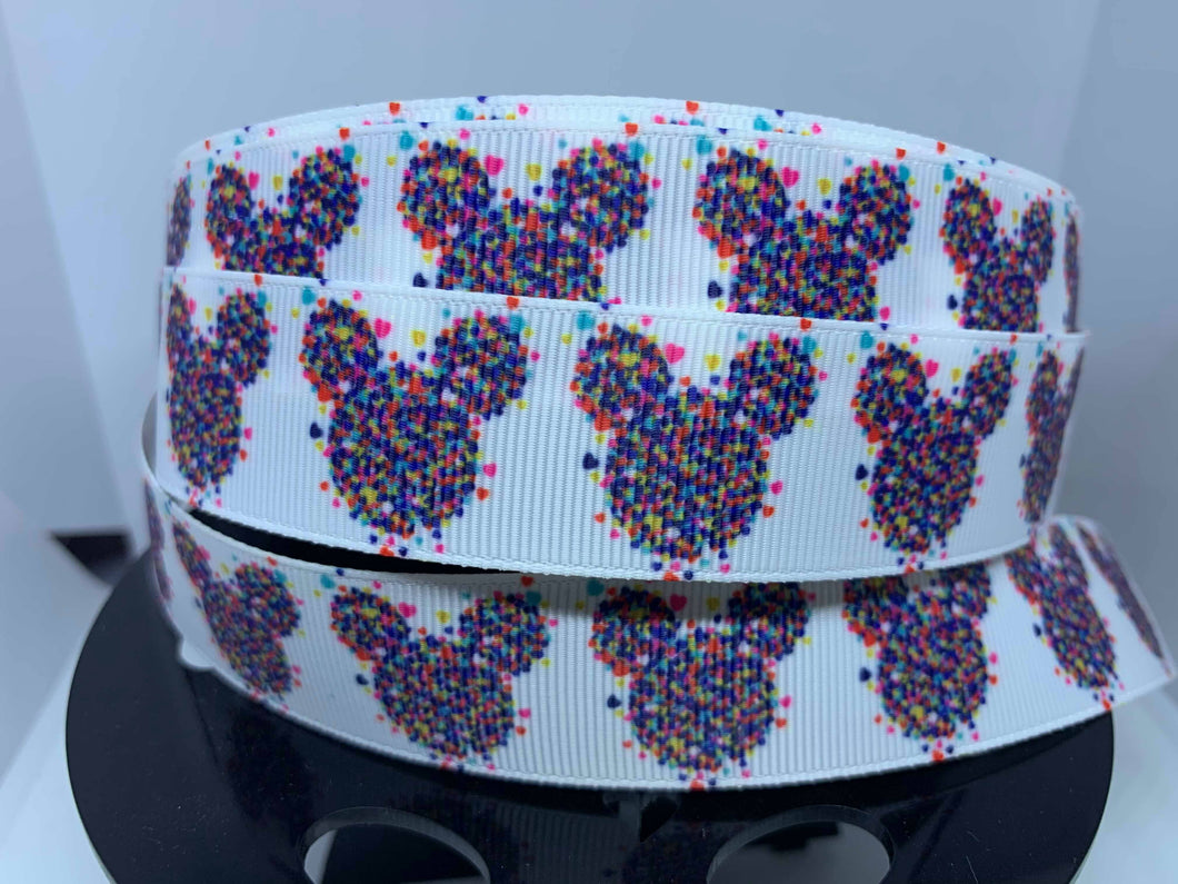 1 Yard 1 inch Mickey made of hearts print Grosgrain Ribbon