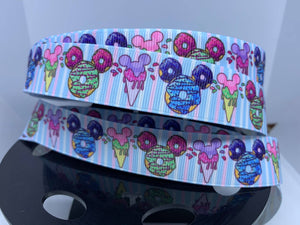 1 yard 7/8" Mickey shaped Donuts and Ice Cream Grosgrain Ribbon