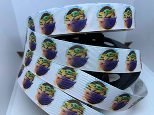 1 yard 7/8" Baby Yoda/ Grogu Print Inspired Grosgrain Ribbon