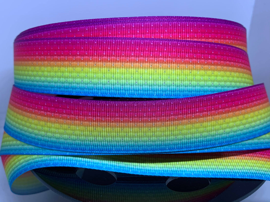 1 yard 1 inch Tufted Pillow- like Bright Rainbow Colors Grosgrain Ribbon