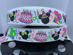 1 yard 7/8" Disney Mickey Mouse Birthday Party Cake and Gifts Grosgrain Ribbon