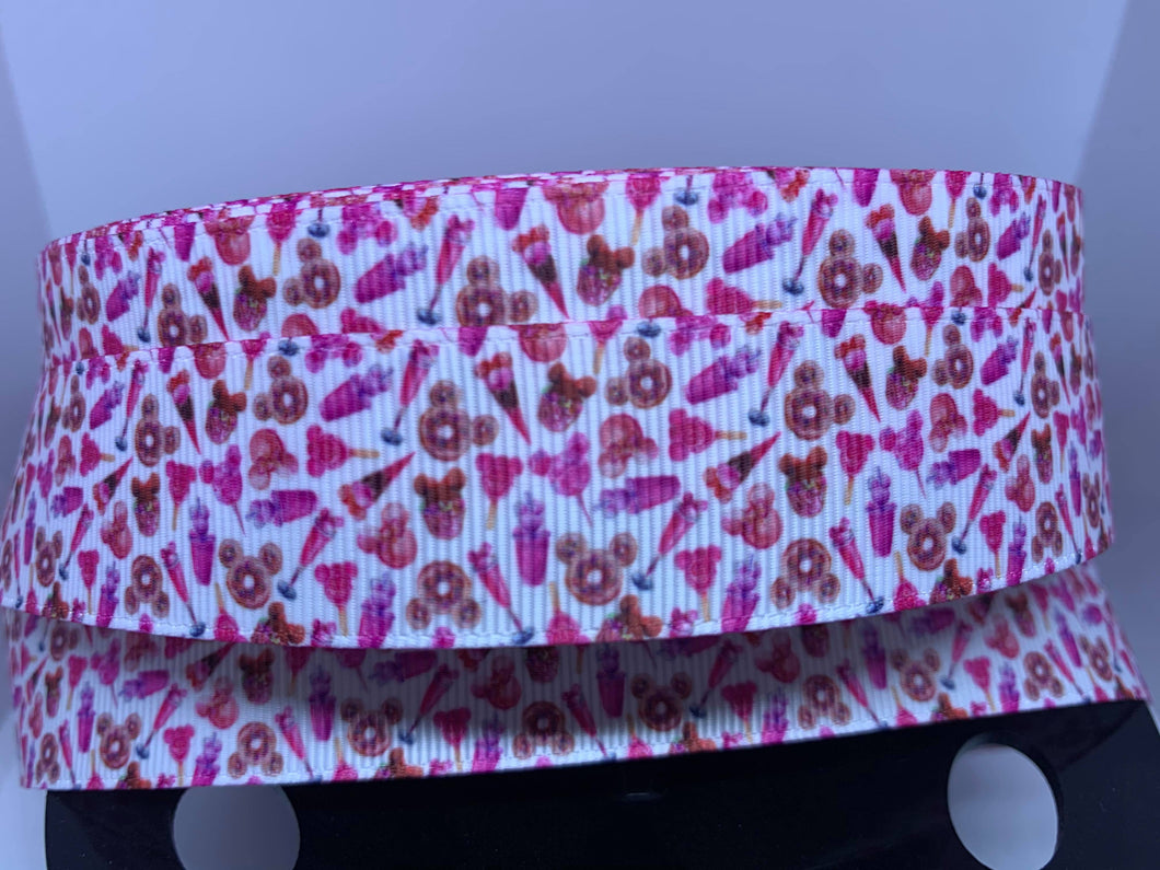 1 yard 1 inch Pink Disney Park food/ snacks Mini Confetti Grosgrain Ribbon