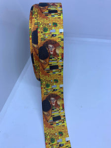 1 yard 7/8" Fine Art The Kiss by Gustav Klimt Lanyard style Grosgrain Ribbon