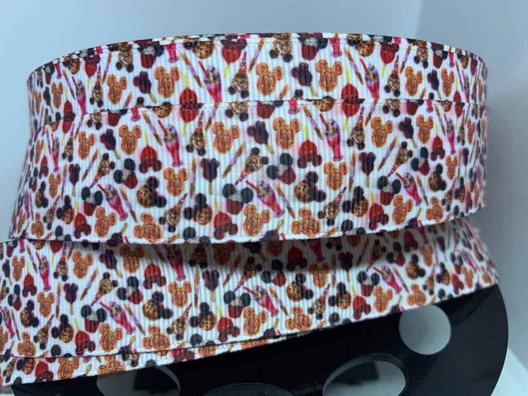 1 yard 1 inch Disney Park food/ snacks Mini Confetti Print Bow Making Ribbon