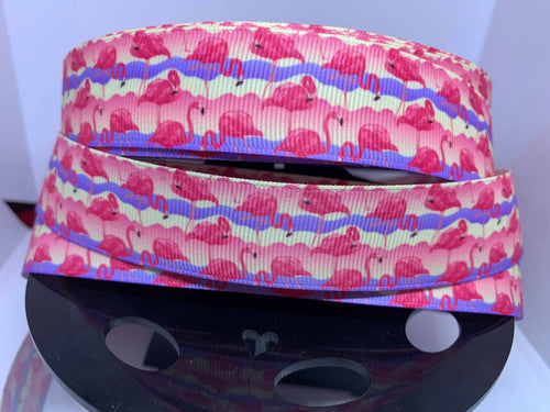 1 yard 1 Inch Flamingos  Bow Making Ribbon