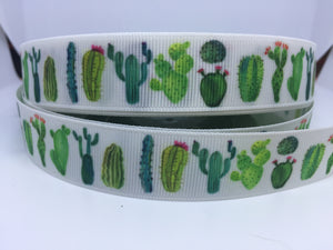 1 yard 7/8" Pretty Watercolor Cactus Grosgrain Ribbon