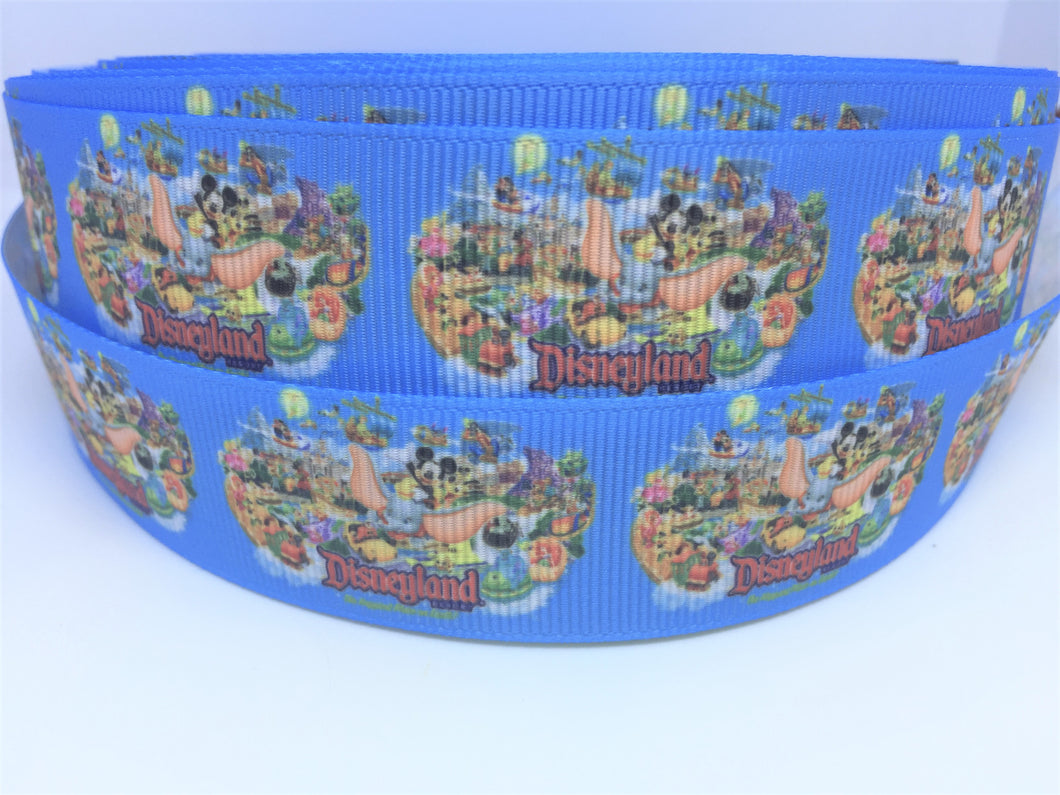 1 yard 1 inch Disneyland Logo Sign  Grosgrain Ribbon -  Bow Making Ribbon - Disneyland Collage