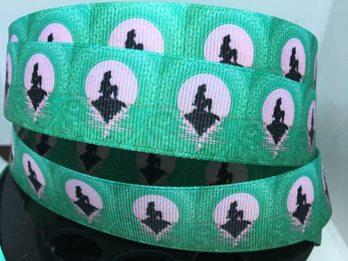 1 Yard 1 inch Silhouette Ariel The Little Mermaid Print Grosgrain Ribbon