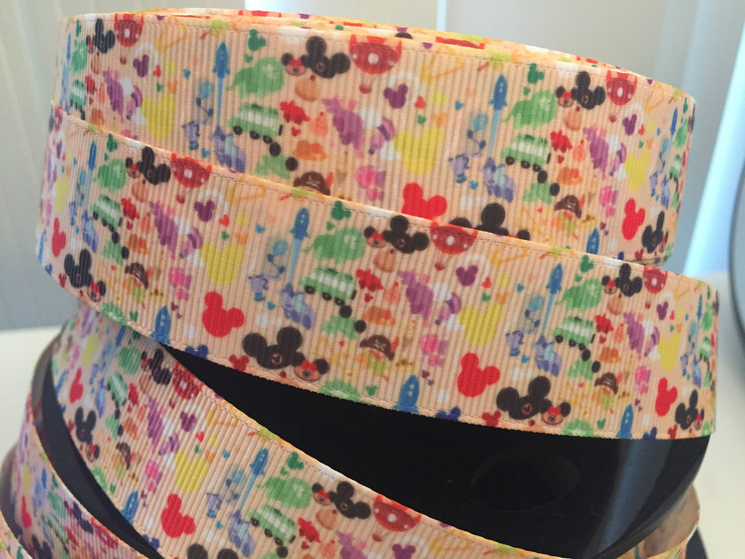 STORE EXCLUSIVE 1 yard 1 inch The Rainbow of Disney Parks Attractions Rides Grosgrain Ribbon Park food/ snacks Bow Making