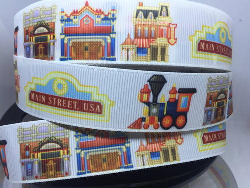 EXCLUSIVE DESIGN 1 yard 1 inch Main Street Disneyland  Grosgrain Ribbon