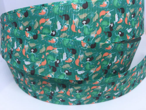 1 yard 1 inch Pretty and Simple Mermaid print with Narwhal Bow Making Ribbon