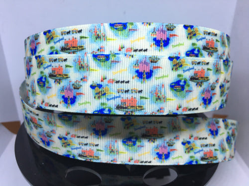 1 yard 1 inch Vintage Wrapping Paper Print Grosgrain Ribbon - DLR Bow Making Ribbon -