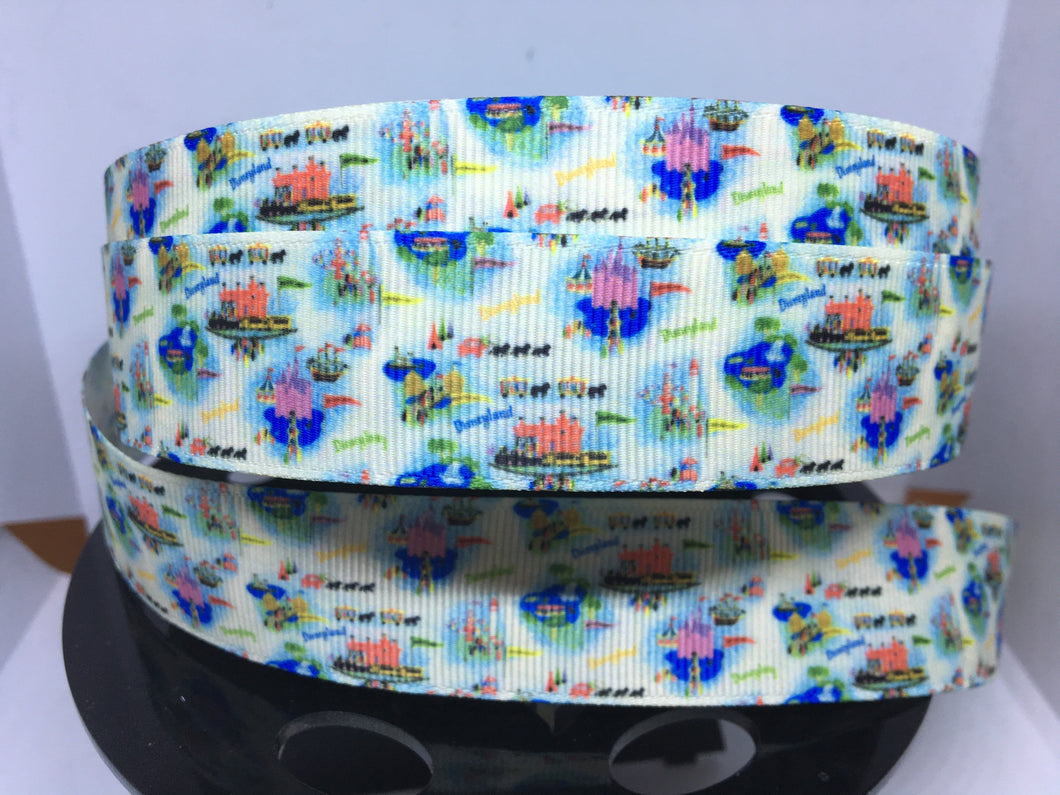 1 yard 1 inch Vintage Wrapping Paper Print Grosgrain Ribbon - DLR Bow Making Ribbon -