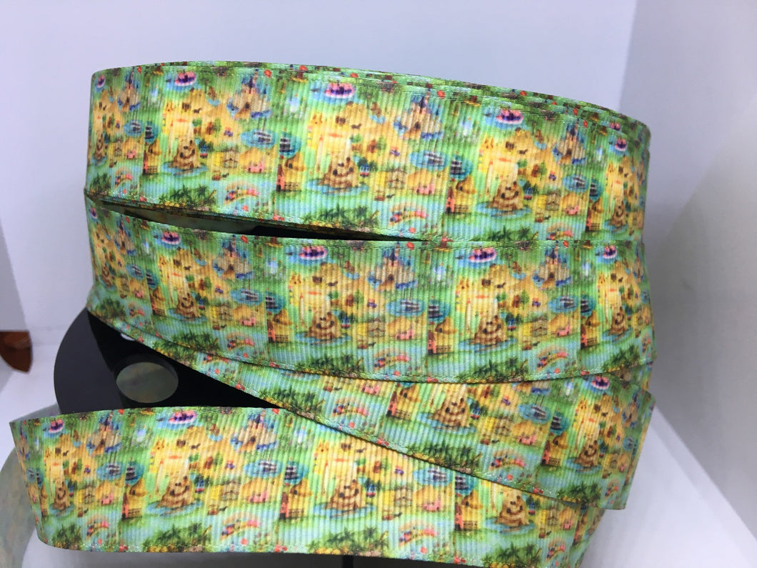 1 yard 1 inch Vintage Disneyland Book print Grosgrain Ribbon - DLR Bow Making Ribbon Disney